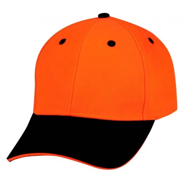 6-Panel Flame Orange Poly Cap, Black Bill & Flame Sandwich - Item #C2416