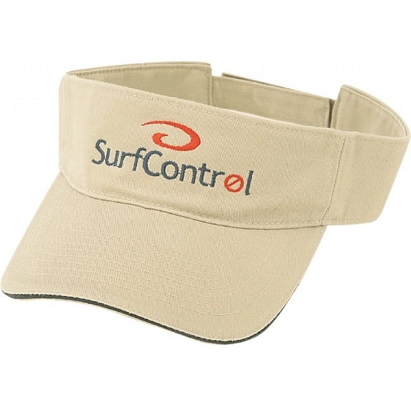 Pro Style Washed Cotton Twill Visor with Sandwich Bill - Item #C2430 - Khaki-Black