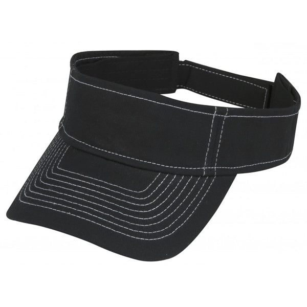 Pro Style Washed Cotton Twill Visor, Hook & Loop Strap - Item #C2418 - Black-White