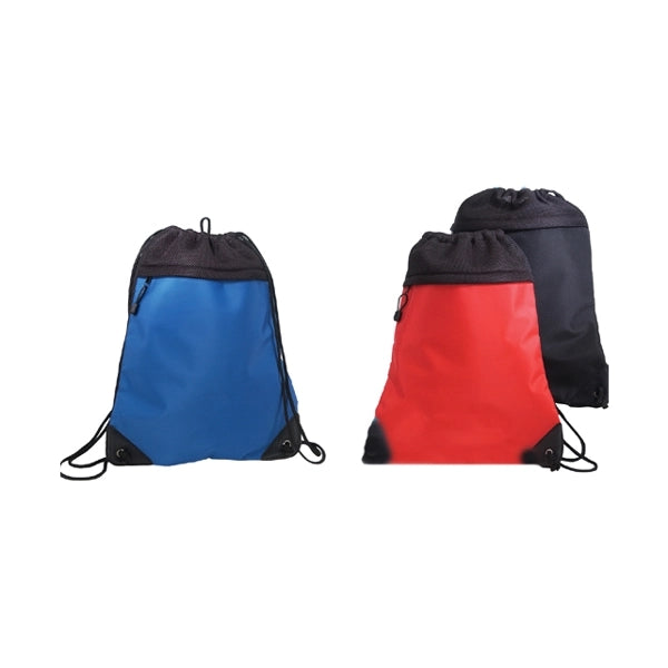 Deluxe Tri-Mesh Drawstring Tote with Microfiber Front - Item #966 - Black