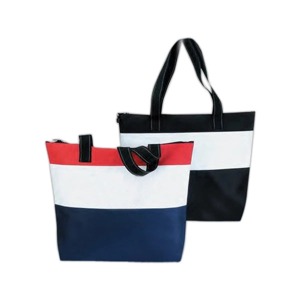 3-Tone 600D Poly Zippered Tote Bag - Item #4345 - Black-White