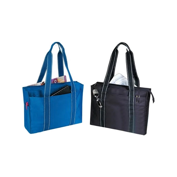 Two-Tone Cotton Canvas Tote Bag 16" - Item #4203 - White-Royal