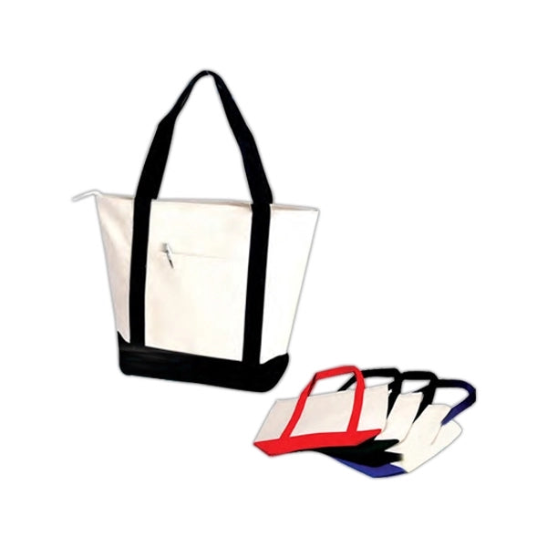Two-Tone Cotton Canvas Zippered Tote Bag - Item #4777 - Natural-Black