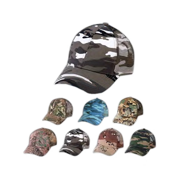 Low Crown Constructed Brushed Cotton & Mesh Camo Cap - Item #C1808 - Green Tree Camo 007