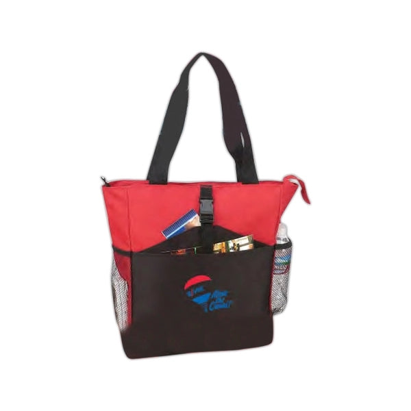 600D Poly Zippered Tote Bag 18" - Item #4349 - Red-Black