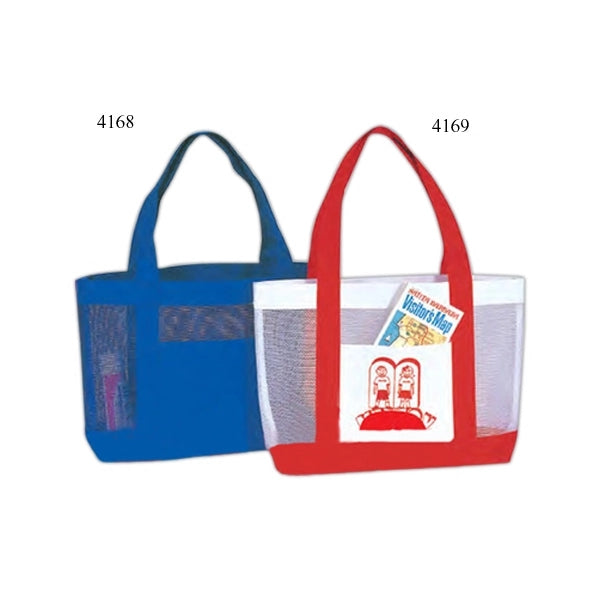 Two-Tone Nylon Mesh Tote Bag with 600D Poly Trim - Item #4169 - White-Royal
