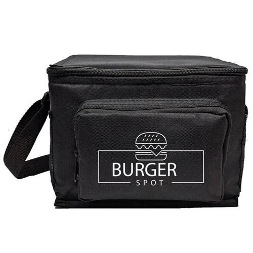 6-Pack 600D Poly Cooler Bag with Front & Side Pockets - Item #460 - Black