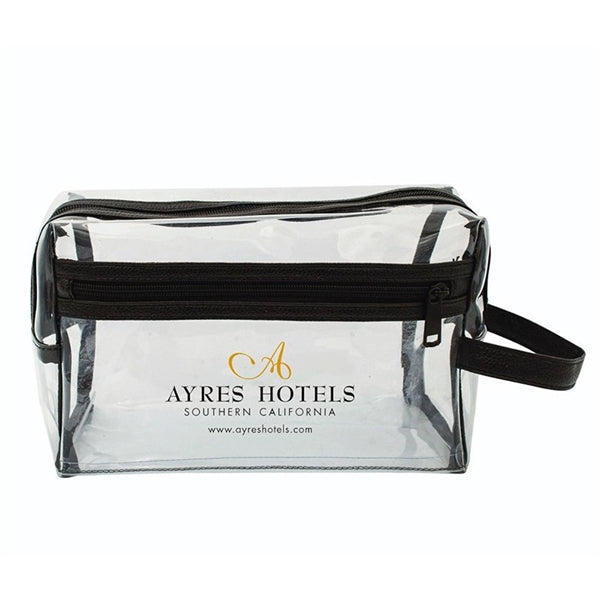 Clear Vinyl Toiletry Travel Kit with Leatherette Accent - Item #Q1115 - Clear
