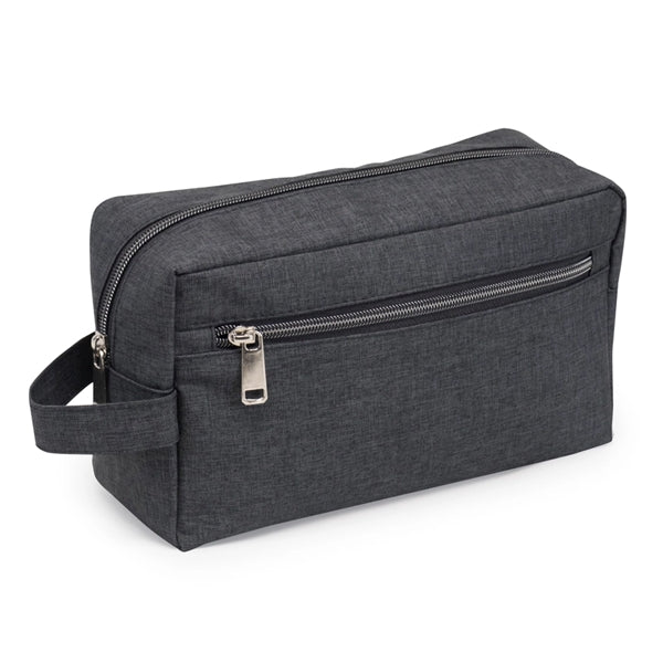 Heathered 300D Poly 2-Zipper Toiletry Travel Kit - Item #Q1112 - Charcoal Heather