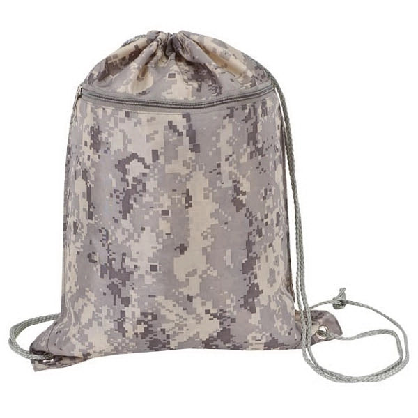 Tan Digital Camo 210D Poly Drawstring Tote Bag - Item #1144